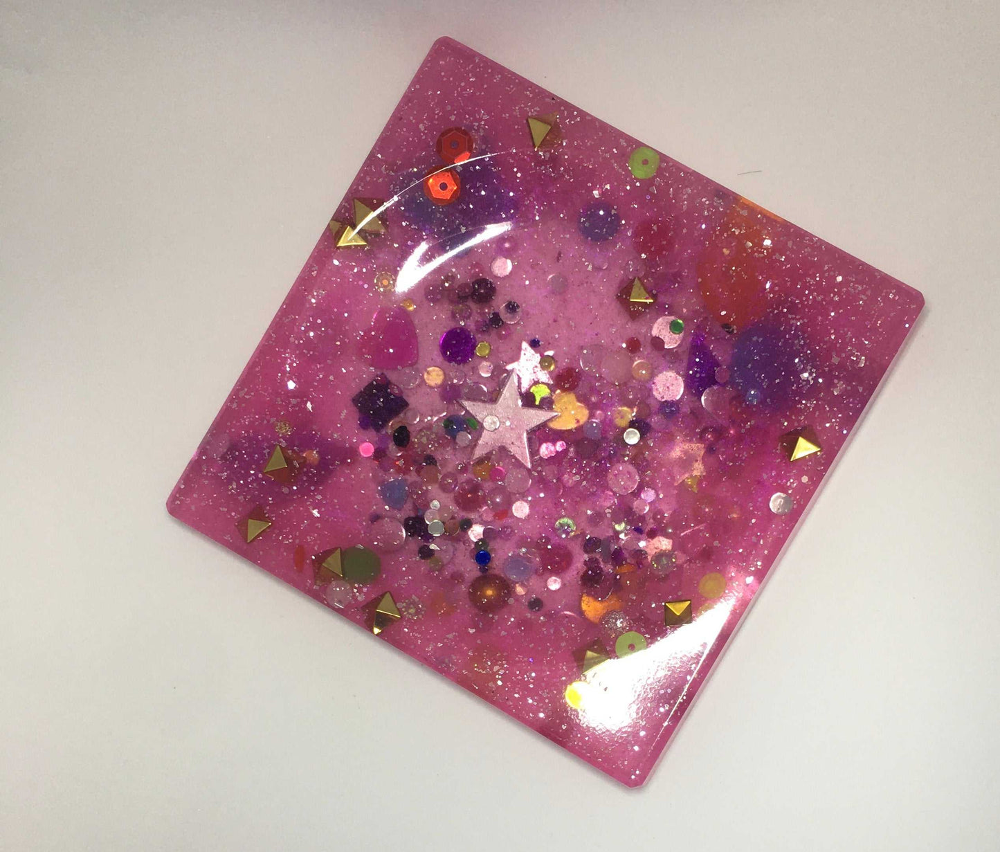 Handmade sparkle square soap dish hot pink