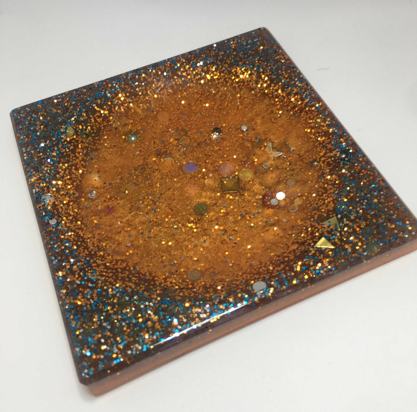 Handmade  orange/blue   sparkle square soap dish